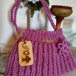 Dark Pink Handmade Women's Purse. Crochet. Handle And Shoulder Strap Included.