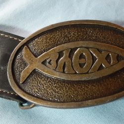 Christian Fish Belt Buckle Leather Belt 