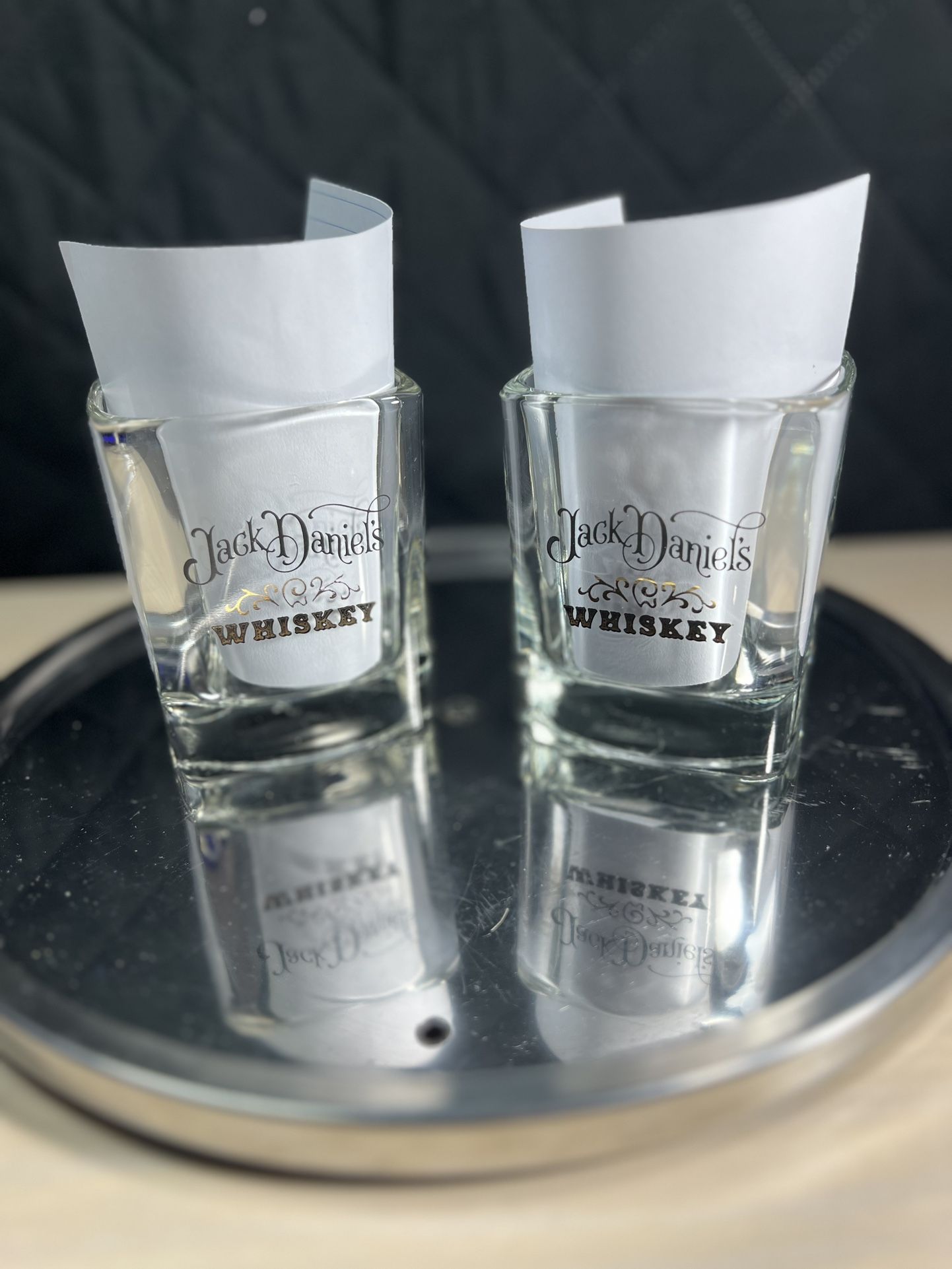 Set of 2 Jack Daniels Whiskey Square Rocks/Lowball Glasses Black & Gold Graphics