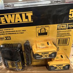 DEWALT 20V MAX XR Premium Lithium-lon 5.0Ah Battery Pack (2 Pack), Charger and Kit Bag