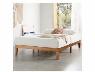 QUEEN SIZE 12 Inch Solid Wood Platform Bed with Wooden Slats WITH MATRESS