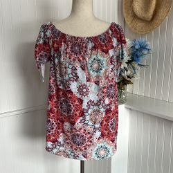 Off The Shoulder bohemian Peasant Top Vibrant colors.