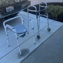 Front Wheeled Walker And Bedside Commode