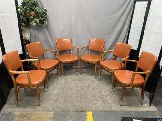 THONET Vintage Mid-Century Modern Terracotta Upholstered Arm Chair (Set of 6)