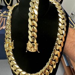 20mm Miami Cuban Link Gold Plated Set Chain & Bracelet 18k & 14k