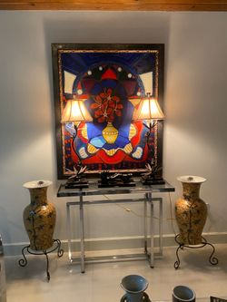 Great pair of monkey lamps w beige shade