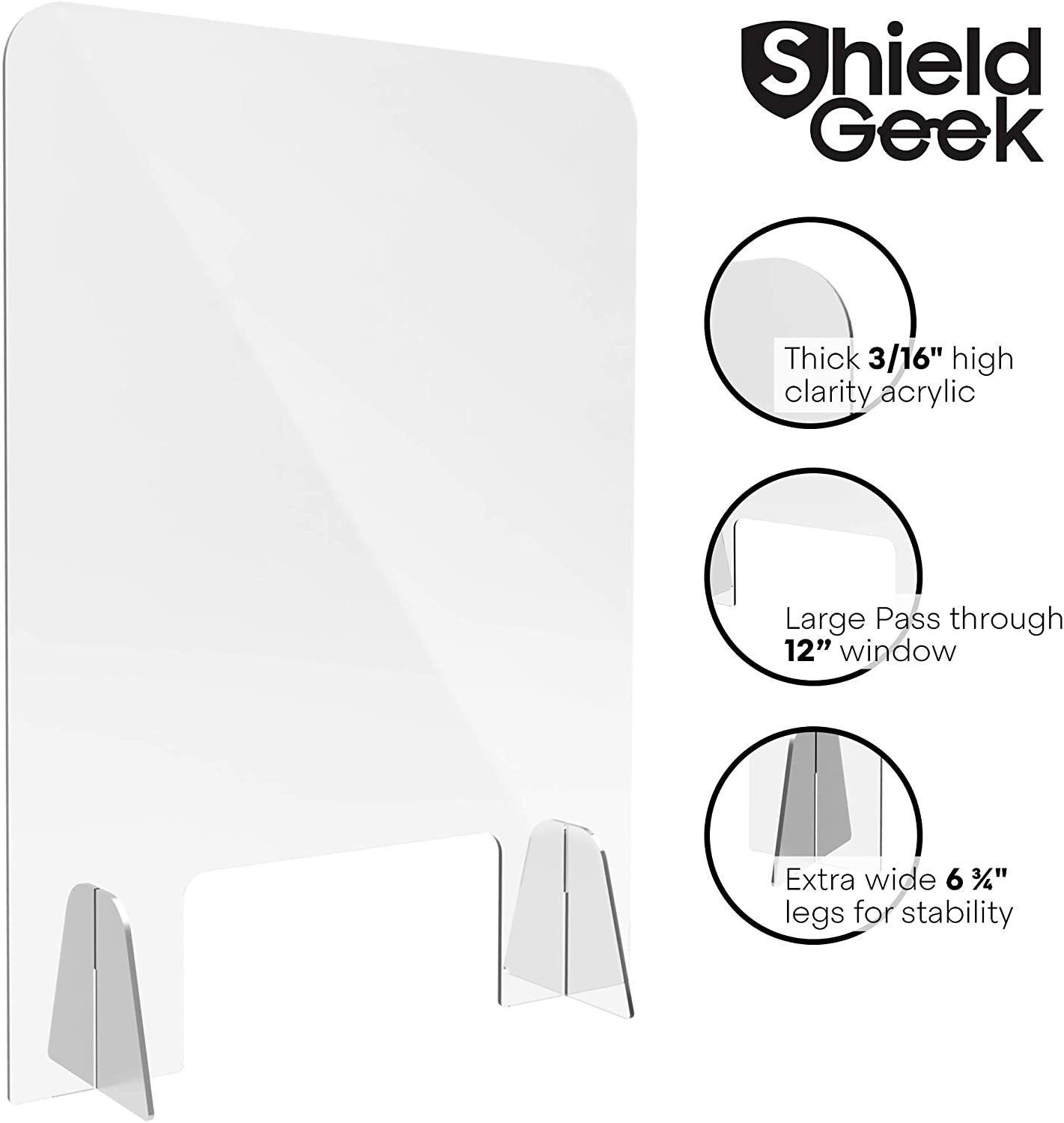 Shield Geek Sneeze Guard for Counter Freestanding Plexiglass Shield 24x32"