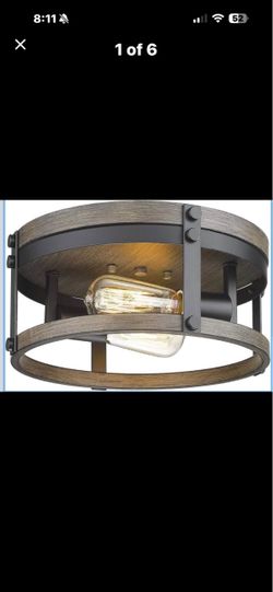 Rustic 12" Flush Mount Ceiling Light with Wood Finish