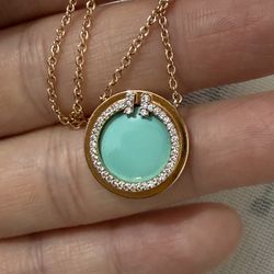 Tiffany Diamond And Turquoise Circle Pendant Necklaces