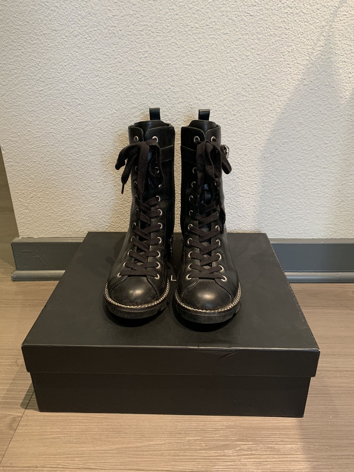 Kendall Kylie Women’s KK Prime Combat Boots Black Leather - Size 6