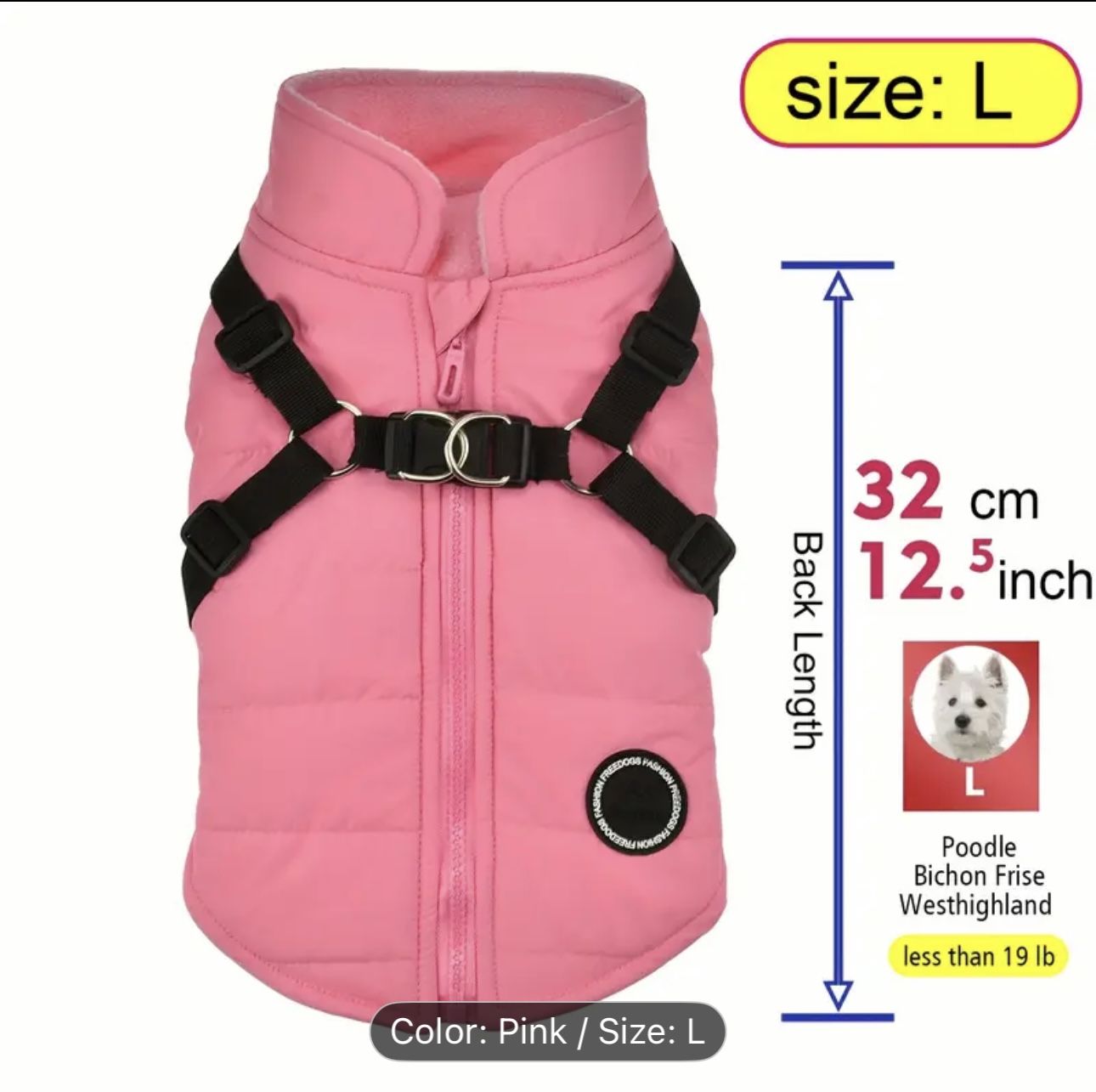 Pink Dog Jacket With Built In Harness