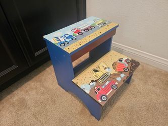 Kids Wooden Two-Step Stool with Truck Print