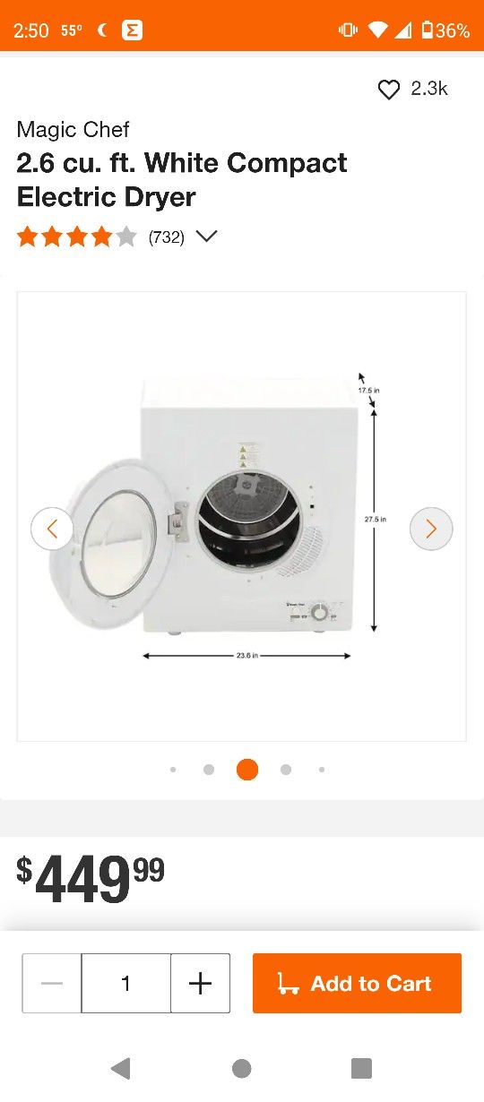 Dryer Magic Chef Compact 2.6cf.