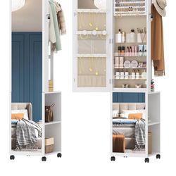 Jewelry Cabinet Armoire, 64.8-inch Jewelry Organizer with Garment Rack Dresser Storage 