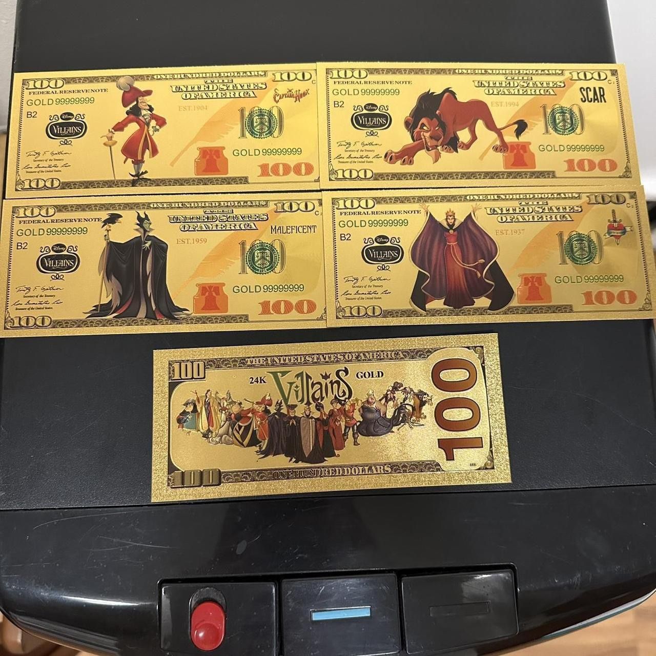 24k Gold Foil Plated Disney Villains Banknote Set