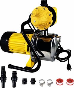 1HP Water Pressure Booster Pump for Home, 1080GPH Smart Control Shallow Well Jet Pump, Stainless Steel Automatic On/Off Sprinkler Pump, 115V Self-Prim
