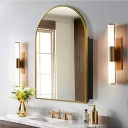 ☀️#1001 24 in. W x 36 in. H Arched Gold Recessed/Surface Mount Medicine Cabinet with Mirror