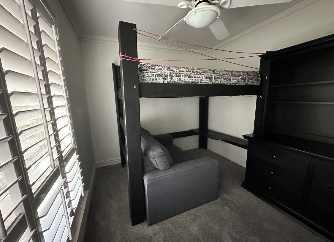 Loft bed frame with small desk
