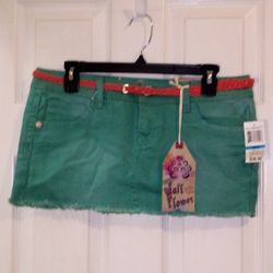 Bright Aqua Jean Mini Skirt With Belt Size 9 New