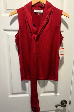 Brand New Kasper Tie Neck Sleeveless Red Blouse Women’s Size XS clothes - retail $59 - Simi Valley