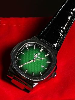 Luxury Mens Fashion Quartz Watch Waterproof Luminous Date Octagonal Alloy Case Leather Strap