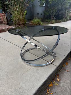 Postmodern 3-Piece Smoked Glass & Chrome Table Set (Coffee + 2 Side)