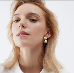 925 Sterling Silver Korean Earring Big Natural Freshwater Baroque Pearl Fashion Jewelry