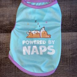 New Size Small “Powered By Naps” Puppy Dog Tee Shirt with Sleepy Corgi Design