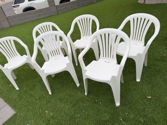 White Plastic Outdoor Patio Chairs Set of 6