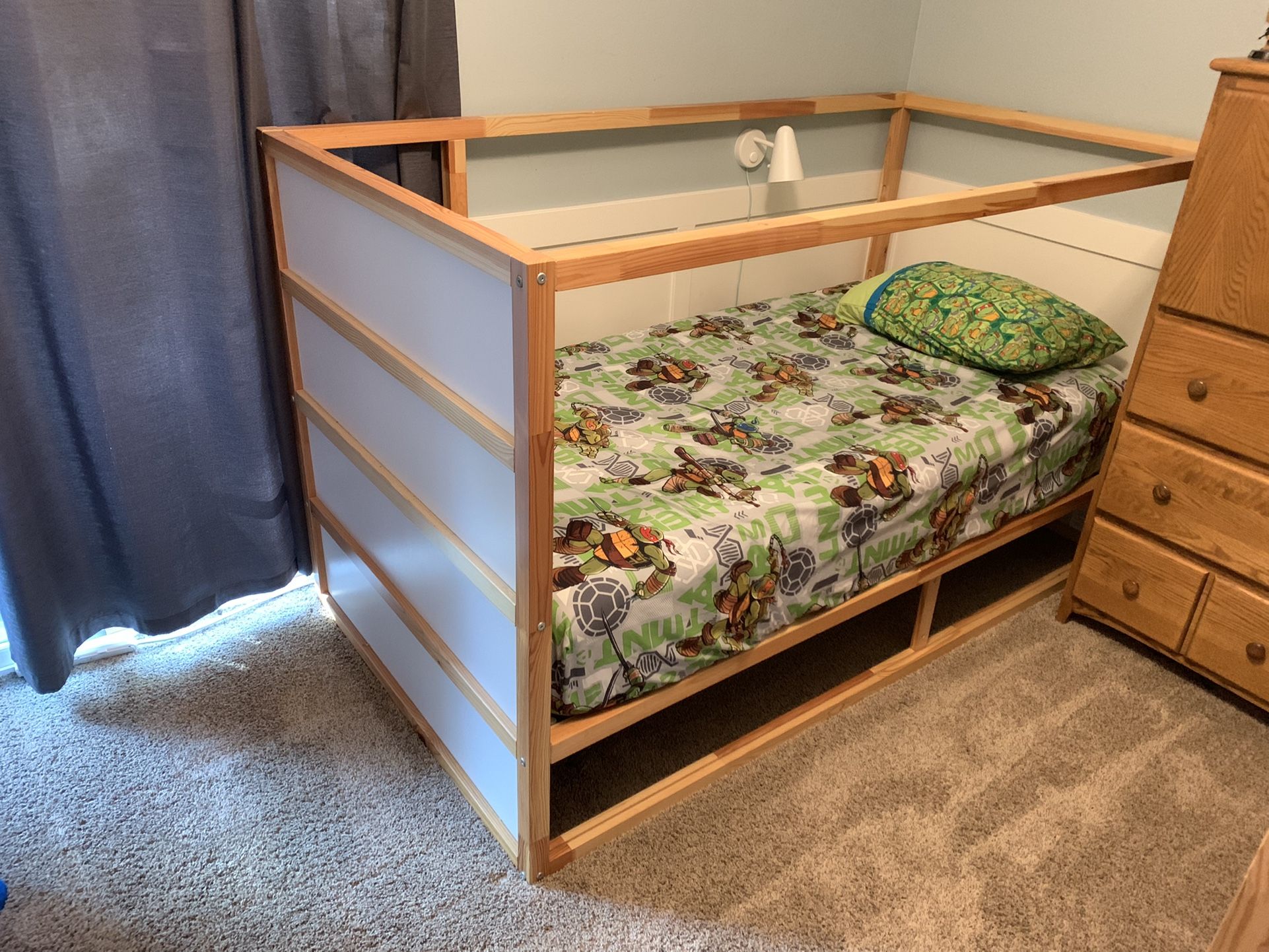 Ikea Kura Reversible Twin Bed, Mattress, and Bed Tent