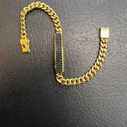 EFFY® Men's Black Spinel Panzer Chain Bracelet in 14k Gold-Plated Sterling Silver