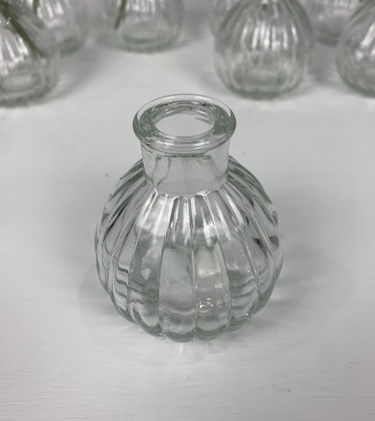 8 Glass Small Flower Vases With Fake Flowers 