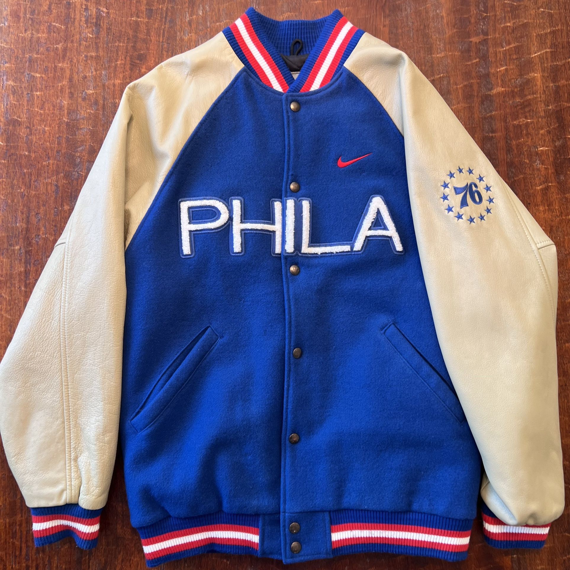 Vintage 90s Nike NBA 76ers Leather Varsity Jacket