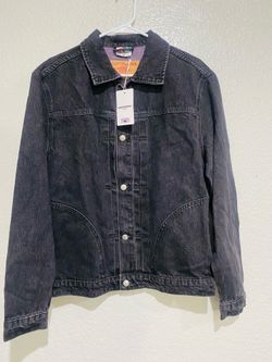 Vandythepink Men’s Black Button Front Jean Jacket Logo Graphic Back Pockets M