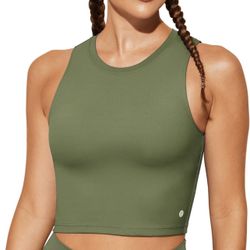 Natural Feelings Sports Bras for Women,Sleeveless Fitness Crop Tops, Olive - NWT