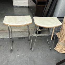 Leather Top Wood And Metal Counter Stools (4)