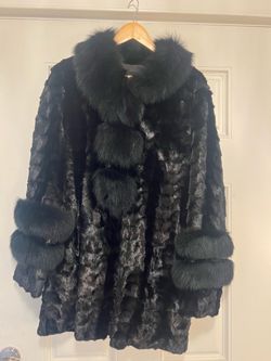 Black Fur Coat with Fox Trim