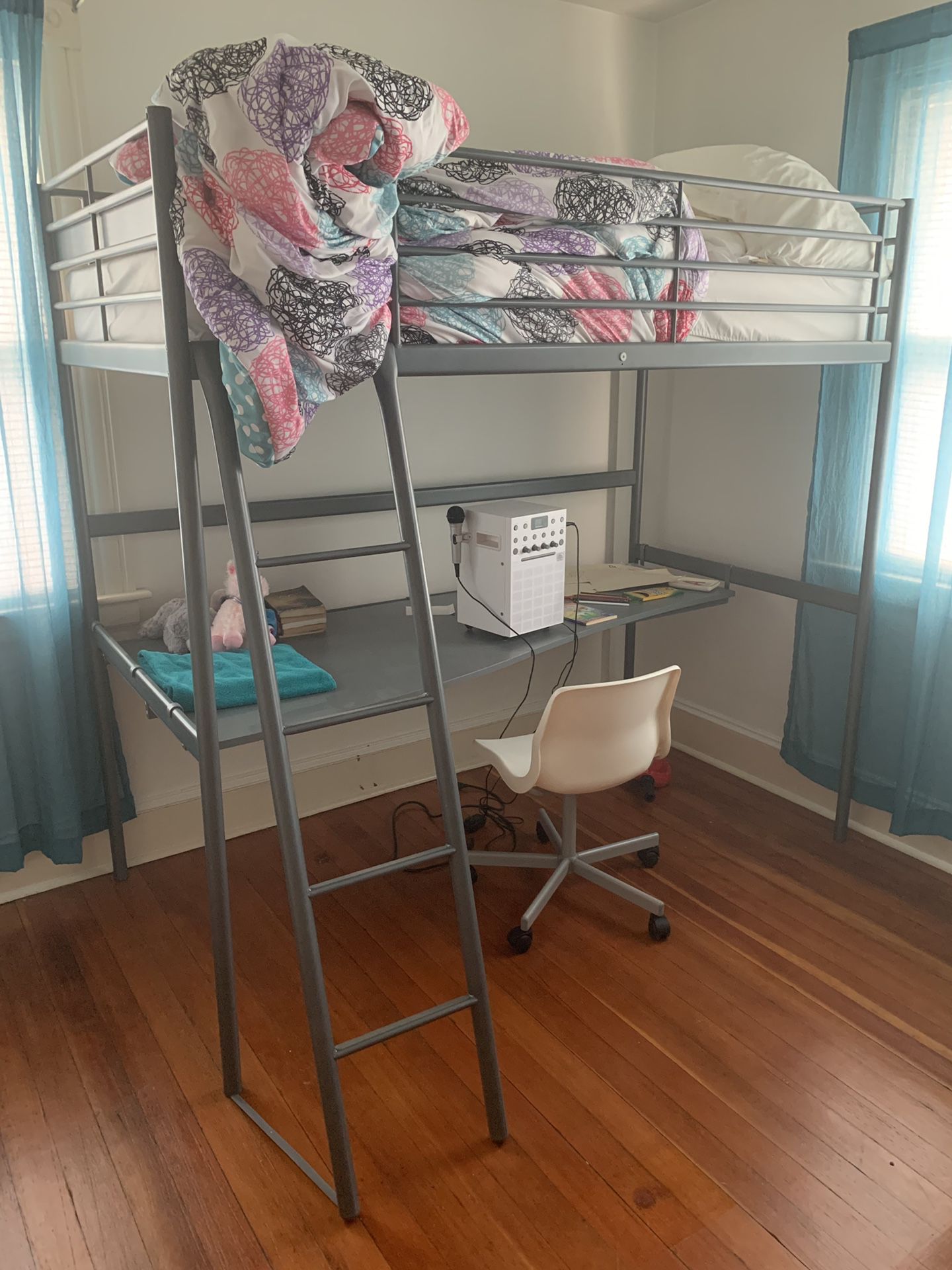 IKEA loft bed with desk and chair