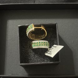 Genuine gemstone emerald silver gold plated earings