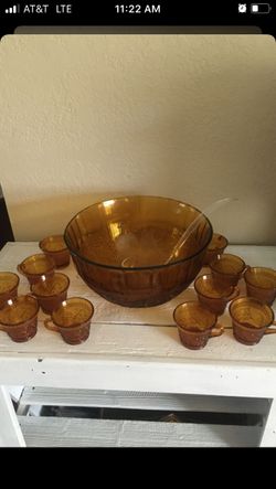Tiara Amber Punch Bowl Set (New)
