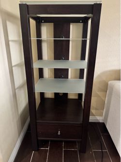 Modern Espresso Wood & Frosted Glass Media Tower / Display Shelf  Asking $100 obo