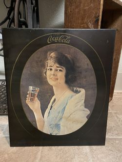 Vintage Metal Over Cardboard Coca Cola Flapper Girl Sign