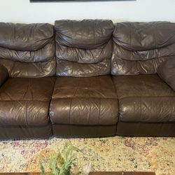 Brown Leather Sofa and Loveseat 
