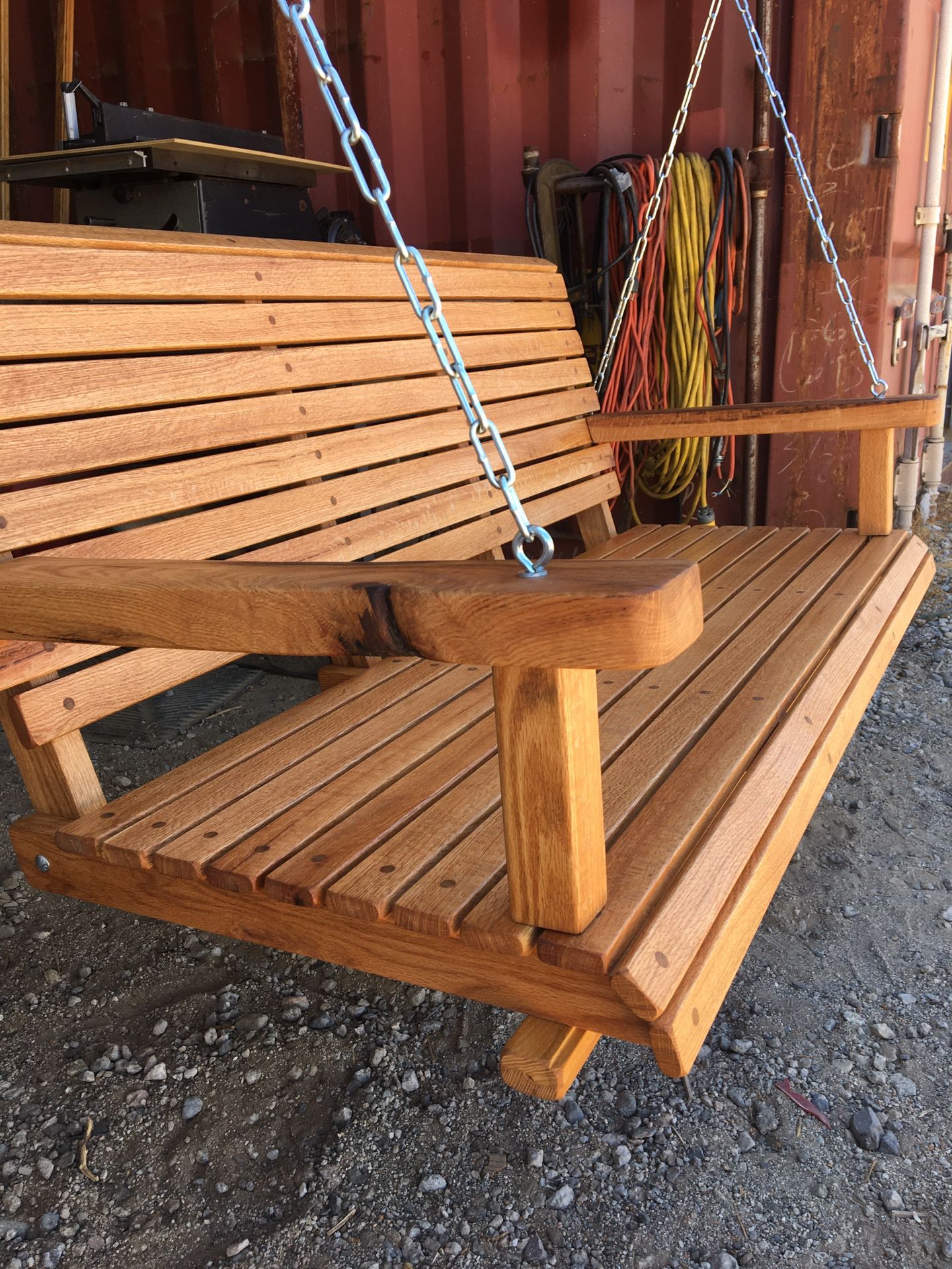 RED OAK PORCH SWING, 50” Wide, With Chain, Natural Oil Finish $350