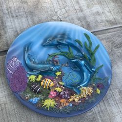 7” Classic Wildlife 3D Dolphin Wall Plate Resin Underwater Coral Reef Decor