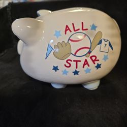 ALL STAR PIGGY BANK, BASEBALL.  PLUG STILL IN PLACE