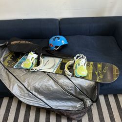 Rome Snowboard, Flight Bag, And Helmet 