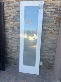 Masonite 24 in. x 80 in. No Panel Full-Lite Solid-Core Primed MDF Interior Door Slab with Sandblasted Privacy Glass