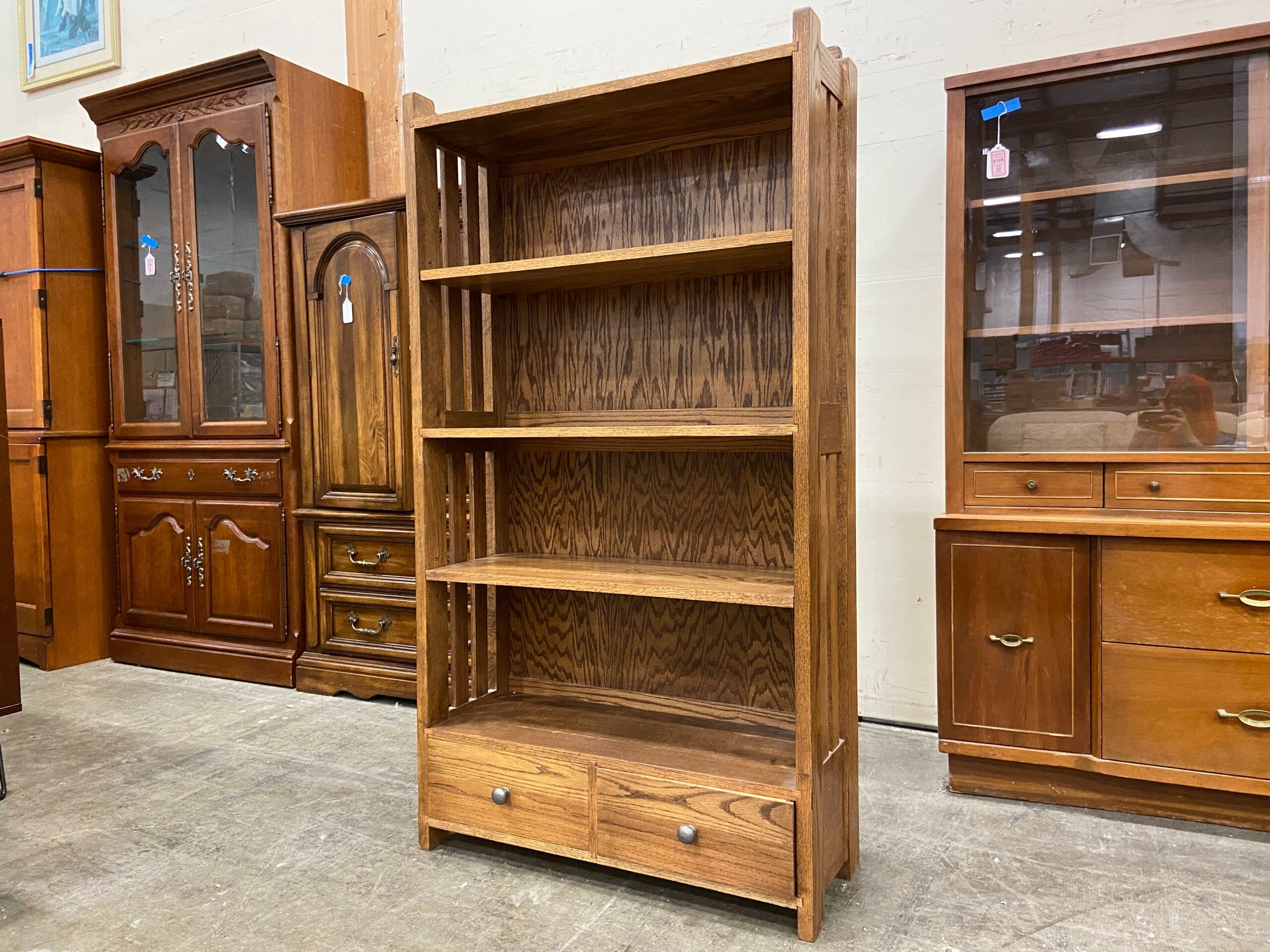 5 Shelf Mission Style Bookcase with Bottom Drawers