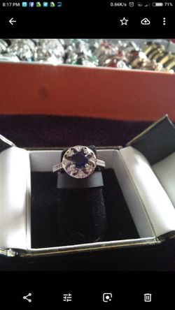 Blue & White Crystal Flower Ring